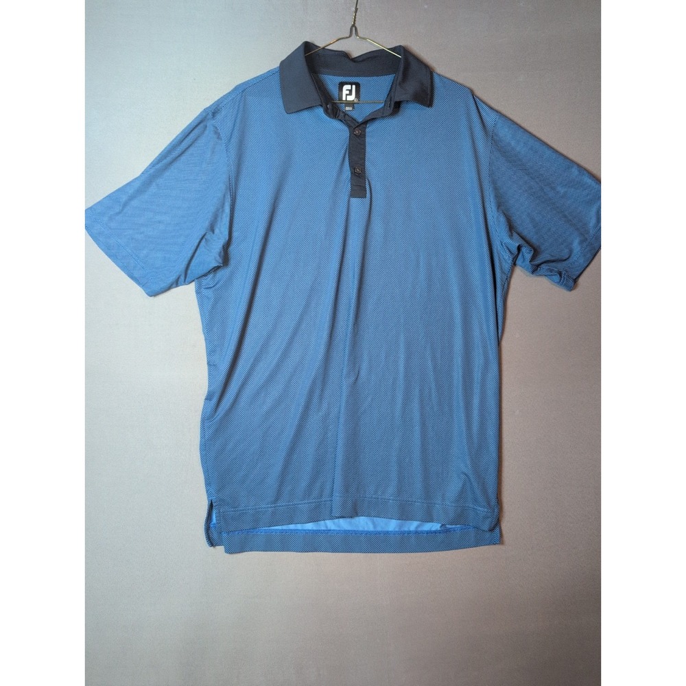 FootJoy Golf Polo Mens Large Blue Striped Short Sleeve Copper Rock Embroidery